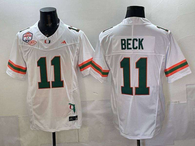 Men 2026 Miami Hurricanes #11 Beck White 3th generations Limited NCAA Jersey 0025